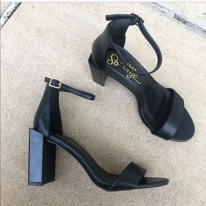 Chunky Black Leather Heels